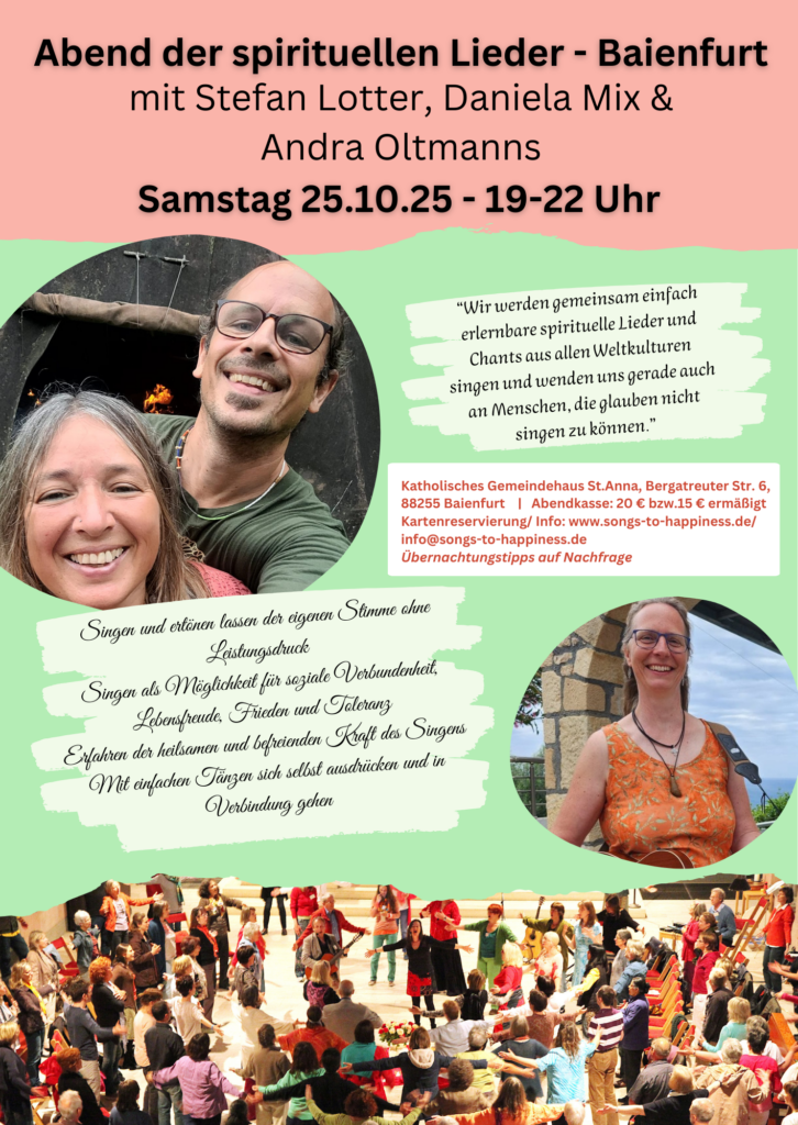 Flyer - Abend der sprituellen Lieder - Baienfurt - songs-to-happiness.de